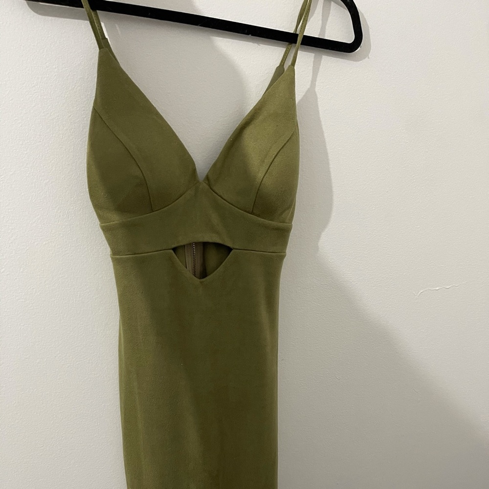 LIGHT OLIVE MIDI SUEDE DRESS
